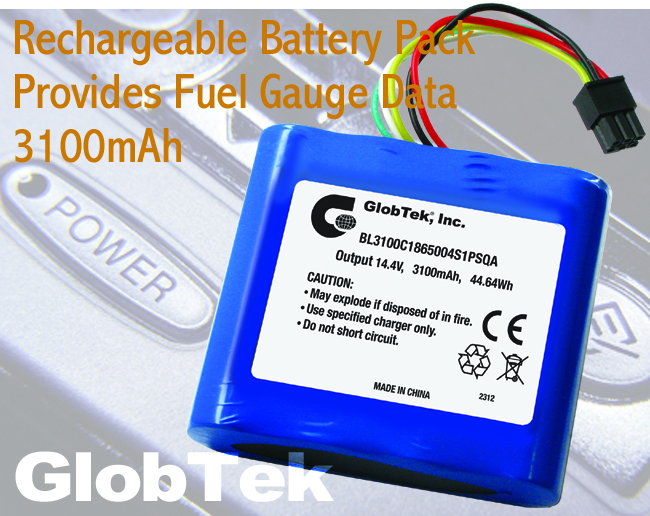 Providing smart rechargeable power capability to advanced portable and remote devices, the BL3100C1865004S1PSQA Li-Ion Battery Pack from GlobTek incorporates fuel-gauge functionality to provide important... Providing smart rechargeable power capability to advanced portable and remote devices, the BL3100C1865004S1PSQA Li-Ion Battery Pack from GlobTek incorporates fuel-gauge functionality to provide important...